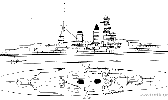 Боевой корабль IJN Nagato 1921 [Battleship] - чертежи, габариты, рисунки